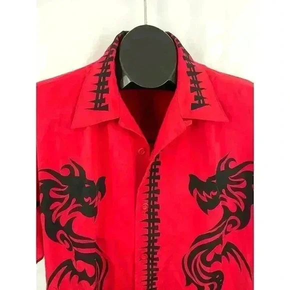VTG Dragonfly Roadhouse Dragon Bones Button Down Shirt LARGE Single Stitch Red
